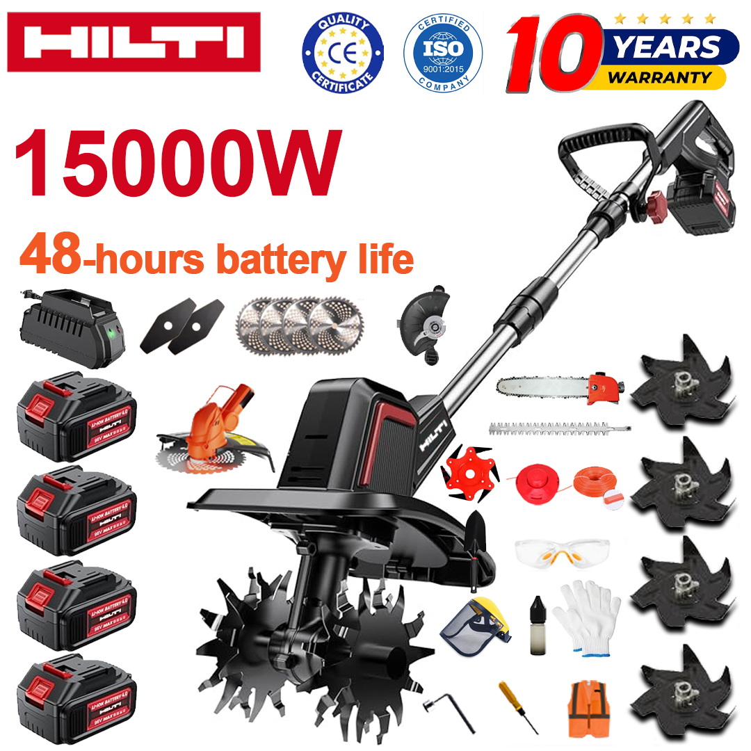 (Akumulatora darbības laiks 48 stundas) 15000 W arkls + 96 V litija akumulators * 4 + griezējgalva * 1 + zāģis * 1 + dzīvžoga šķēres galva * 1 + ātrais lādētājs * 1 + lāpsta * 1 + taisns asmens * 2 + arkla asmens * 4 + sakausējuma zāģa asmens * 1 + griezējgalva * 1 + griešanas aukla * 1 + dažādi piederumi