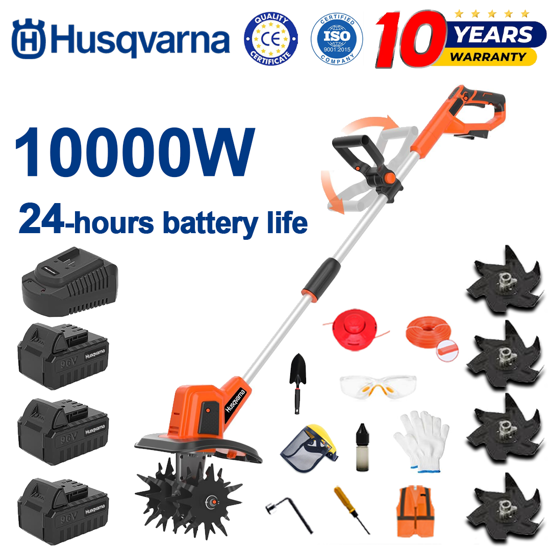 (24 stundu akumulatora darbības laiks) 10000 W arkls + 96 V litija akumulators * 3 + ātrais lādētājs * 1 + lāpsta * 1 + augsnes apstrādes asmenis * 4 + griešanas disks * 1 + griešanas aukla * 1 + dažādi piederumi