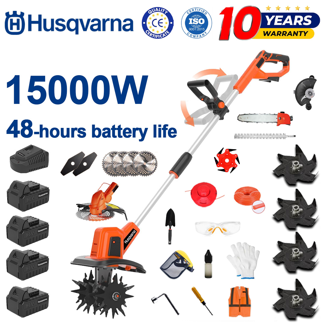 (Akumulatora darbības laiks: 48 stundas) 15000 W arkls + 96 V litija akumulators * 4 + griezējgalva * 1 + zāģis * 1 + dzīvžoga šķēres galva * 1 + ātrais lādētājs * 1 + lāpsta * 1 + taisns asmens * 2 + arkla asmens * 4 + sakausējuma zāģa asmens * 1 + griezējgalva * 1 + griešanas aukla * 1 + dažādi piederumi